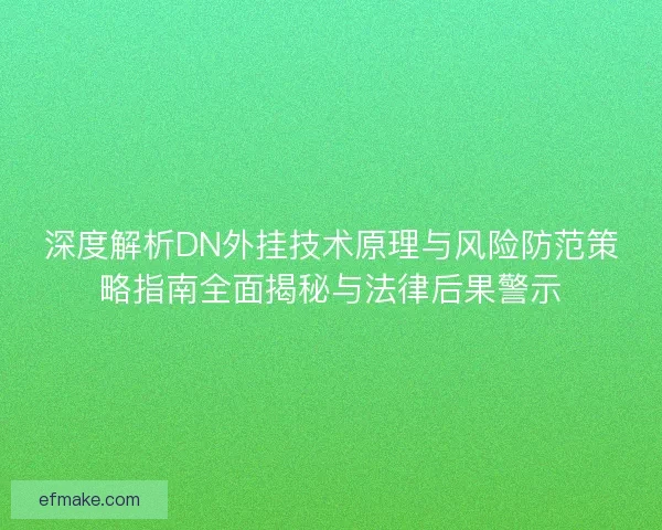深度解析DN外挂技术原理与风险防范策略指南全面揭秘与法律后果警示